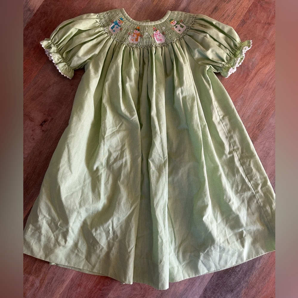 Vive La Fete Toddler Girls Smocked Green Snowman Dress